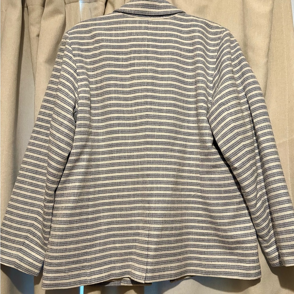 J. Jill Striped Blue and White Double-Breasted Blazer - Picture 5 of 6
